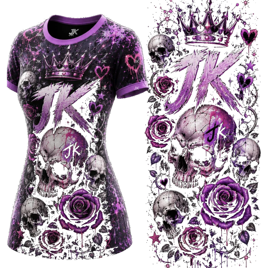 Diseño Digital 3D Calaveras y Rosas Moradas JK para Mujer