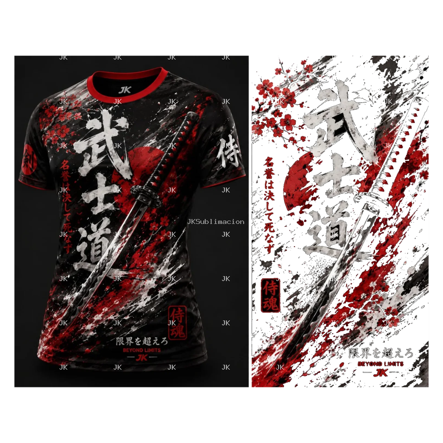 Diseño Digital JK Samurai Japonés para Camisa de Hombre
