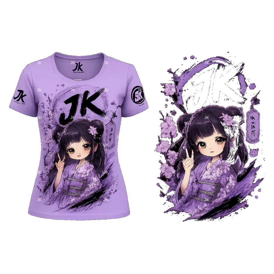 Diseño Digital JK Chica Kawaii – Estilo Japonés para Ropa de Niña