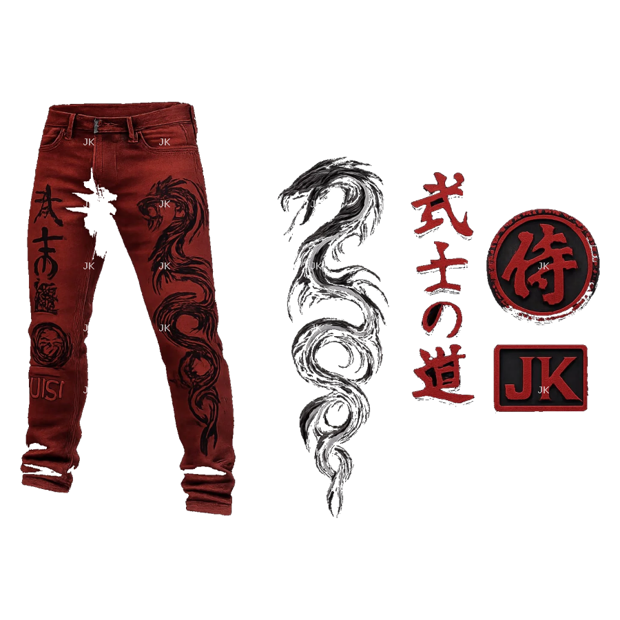 Diseño Digital JK Dragón Samurai Japonés para Pantalón de Hombre