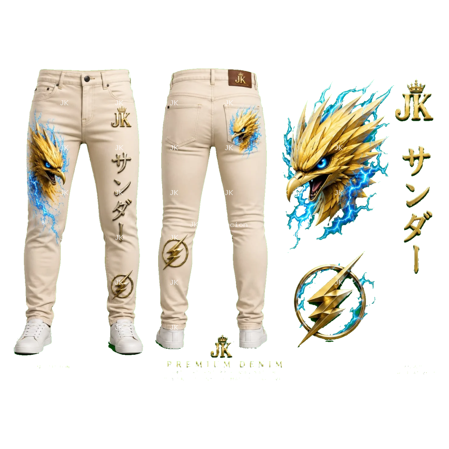 Diseño Digital Premium Águila Dorada Eléctrica JK para Pantalón de Hombre