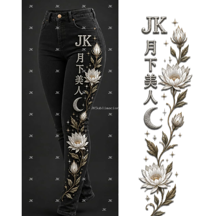 Diseño Digital JK Floral Japonés para Pantalón de Mujer