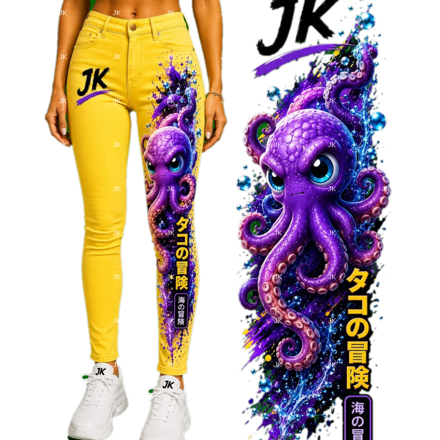 Diseño Digital JK Pulpo Kawaii Marino para Pantalón de Mujer