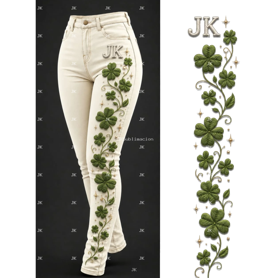 Diseño Digital JK Tréboles Verdes de la Suerte para Pantalón de Mujer