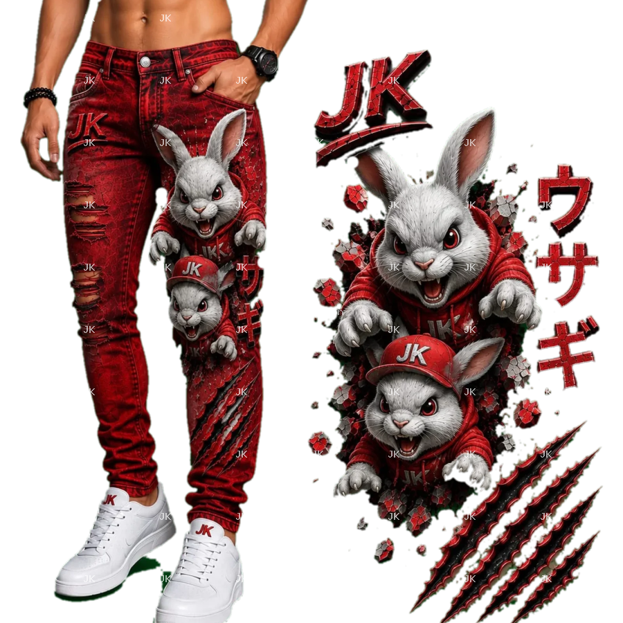 Diseño Digital JK Conejos 3D Urbanos para Pantalón de Hombre