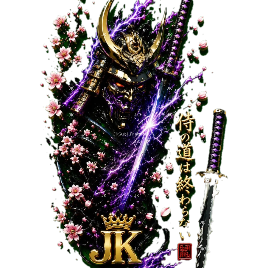 Camisa para Hombre – Samurai Dragón Azul JK con Katana y Flores Japonesas