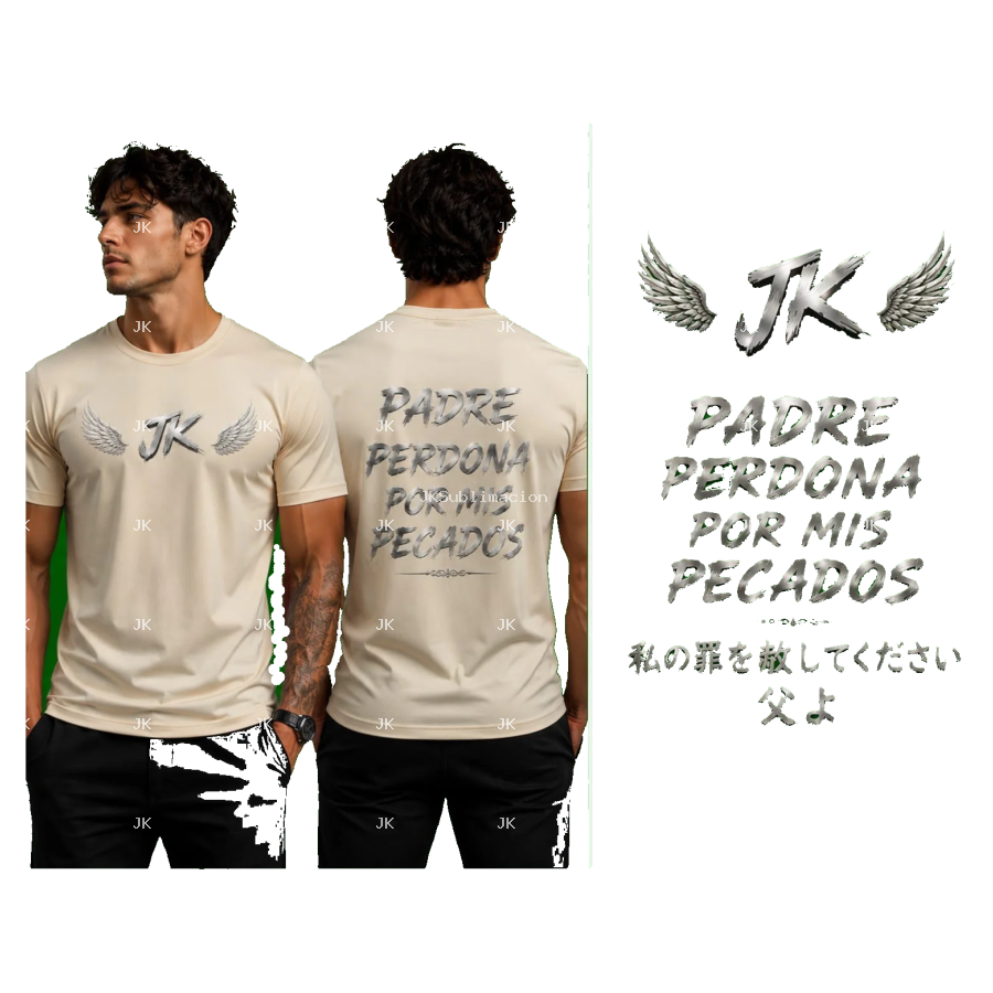 Diseño Digital JK Padre Perdona Mis Pecados con Alas para Camisa de Hombre