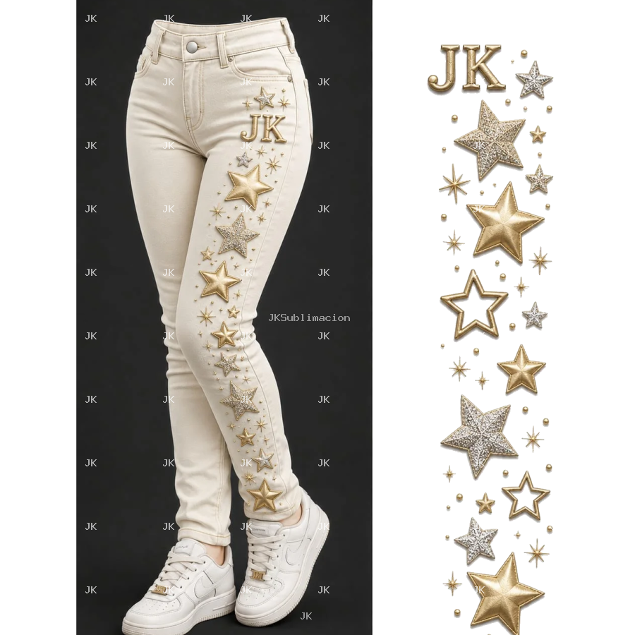 Diseño Digital JK Estrellas Doradas para Pantalón de Mujer