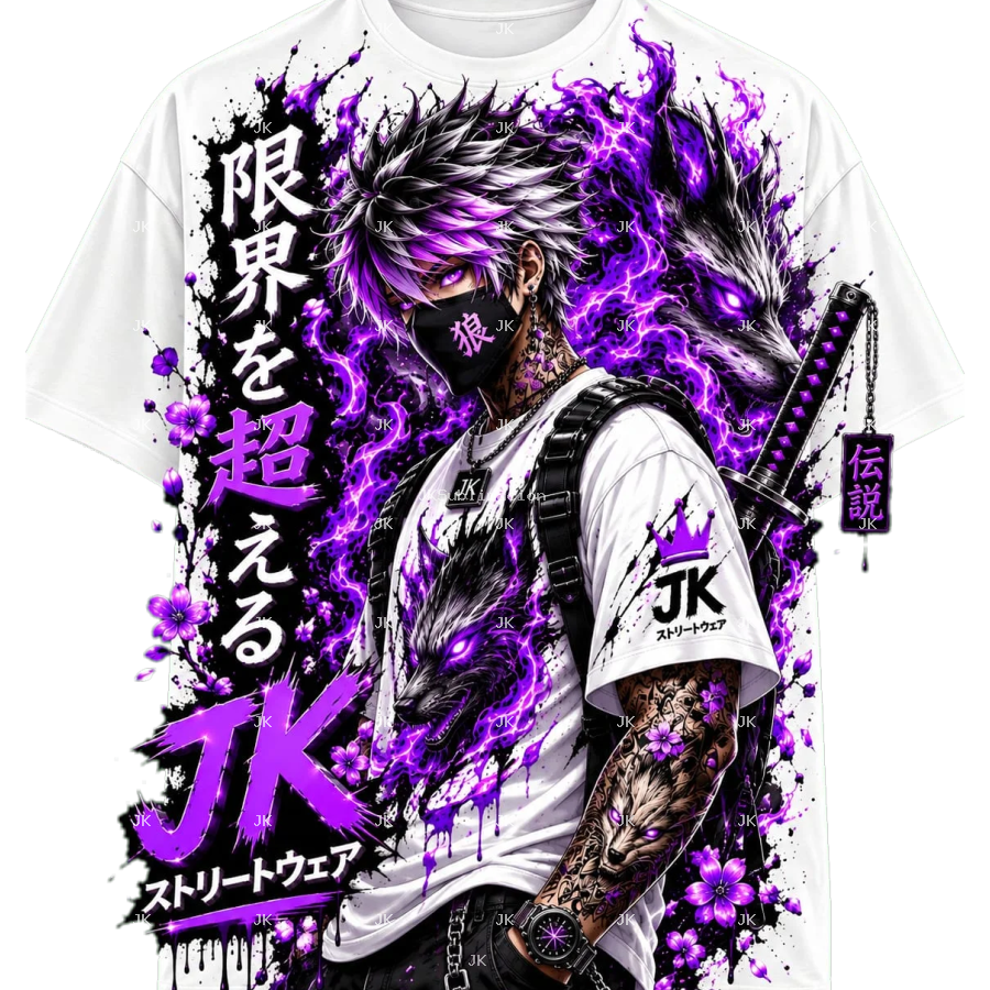 Camisa para Hombre – Guerrero Dragón Morado JK con Letras Japonesas