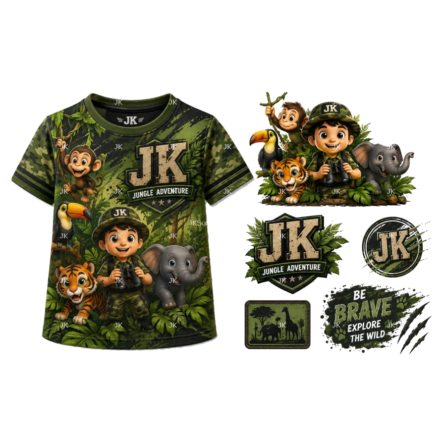 Diseño Digital Aventura en la Selva con Animales para Camisa de Niño – JK