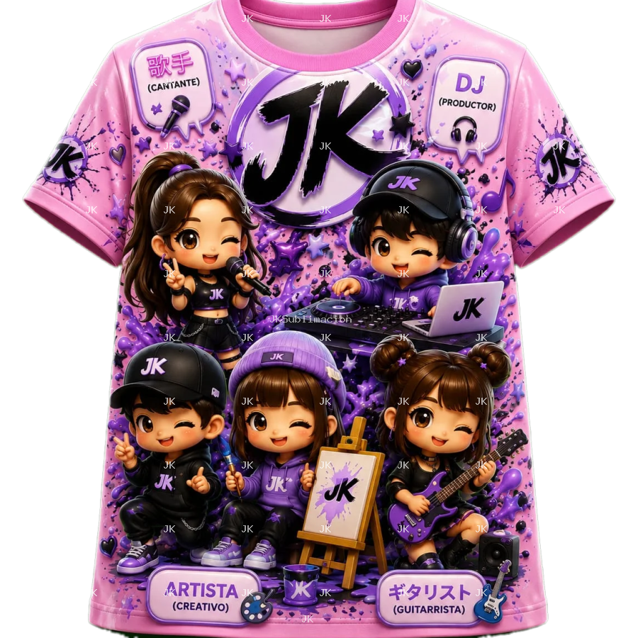 Diseño Digital 3D JK Música y DJ Kawaii para Ropa de Niña