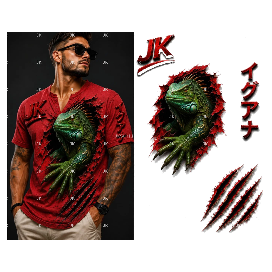 Diseño Digital JK Iguana Japonesa para Camisa de Hombre
