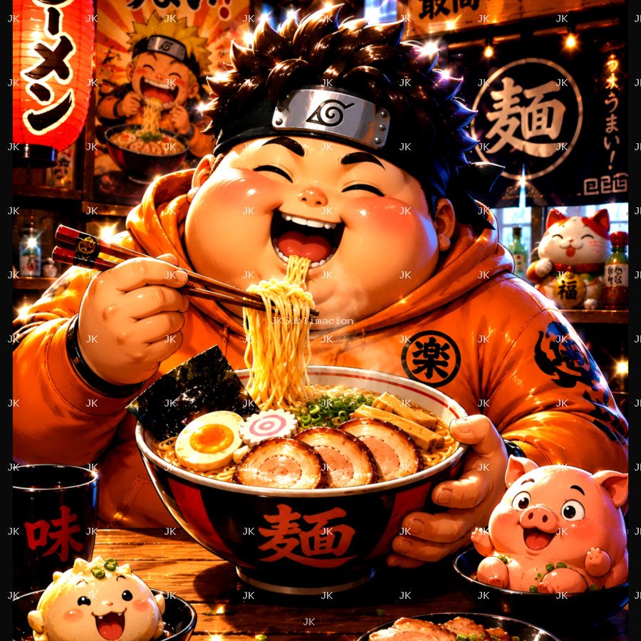 Cuadro Digital HD Ninja Gordito Comiendo Ramen | 4500x5400 JPG