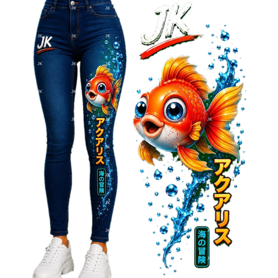 Diseño Digital JK Pez Dorado Kawaii para Pantalón de Mujer