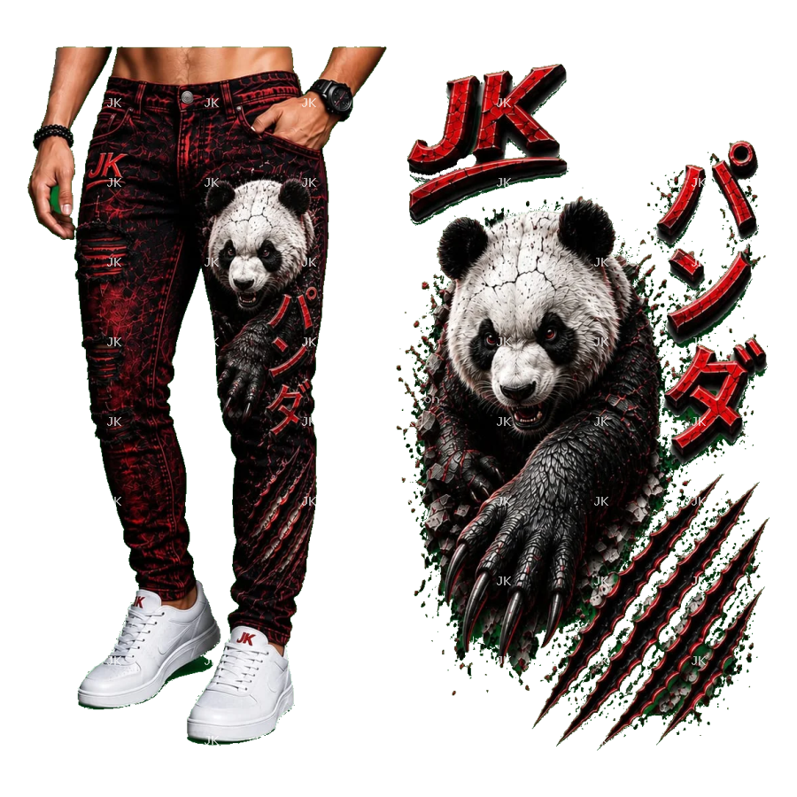 Diseño Digital JK Panda Rojo 3D para Pantalón de Hombre