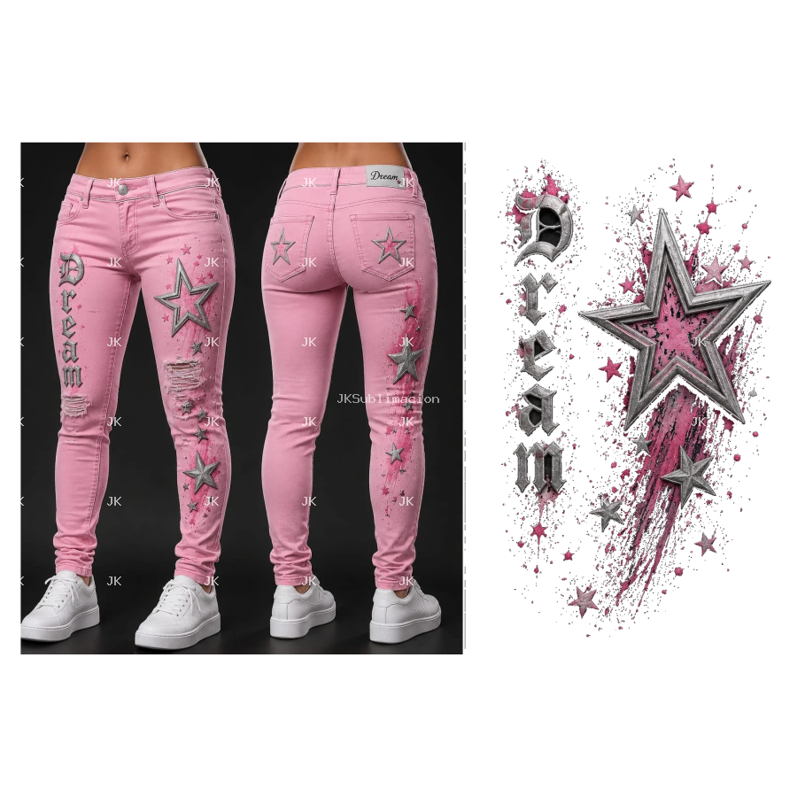Diseño Digital Estrella Rosa Dream para Pantalón de Mujer