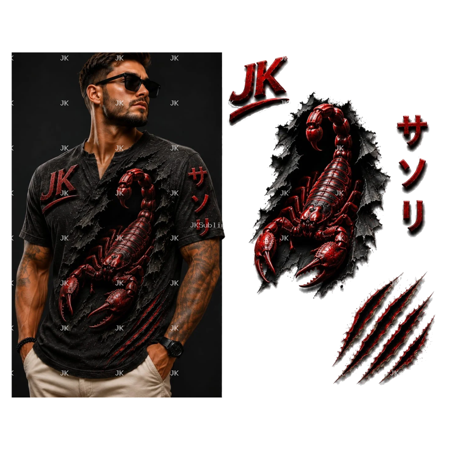 Diseño Digital JK Escorpión Japonés para Camisa de Hombre