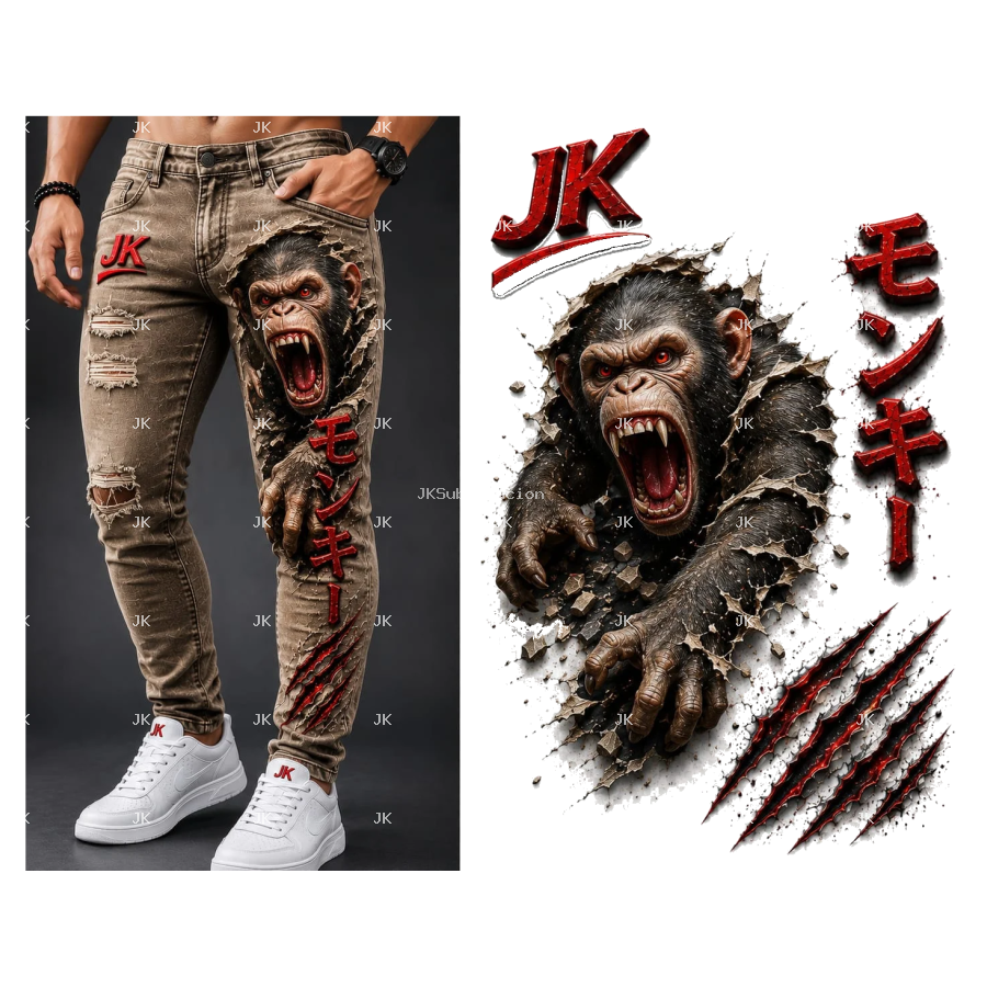Diseño Digital JK Gorila Japonés para Pantalón de Hombre