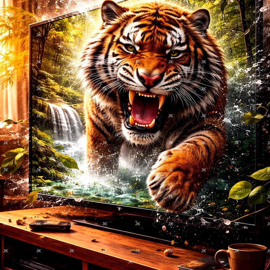 3D TIGRE SALIENDO DE PANTALLA FULL HD VERTICAL 3000X4500