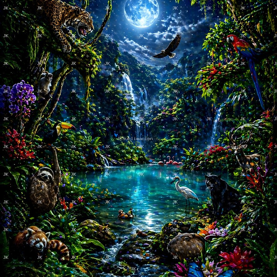 Selva Nocturna con Lago y Luna – 4500x5400
