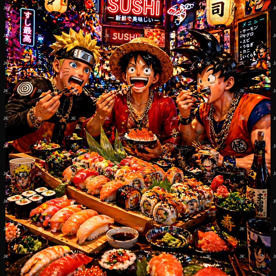 Amigos Anime en Fiesta de Sushi – 4500x5400