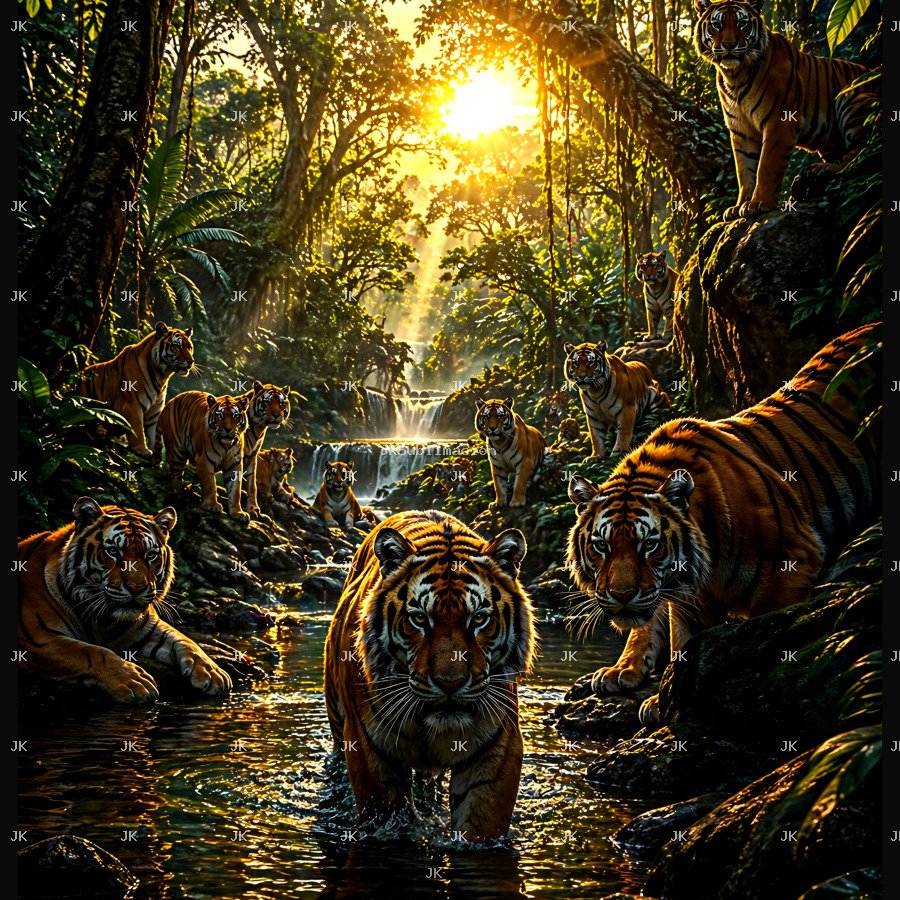 Tigres en la Selva Dorada 4K | Diseño HD Sublimación 4500x5400