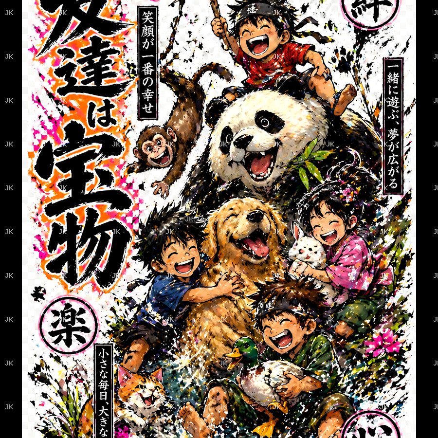 Panda Anime con Personajes Estilo Japonés – Diseño Colorido 4500x5400 para Sublimación