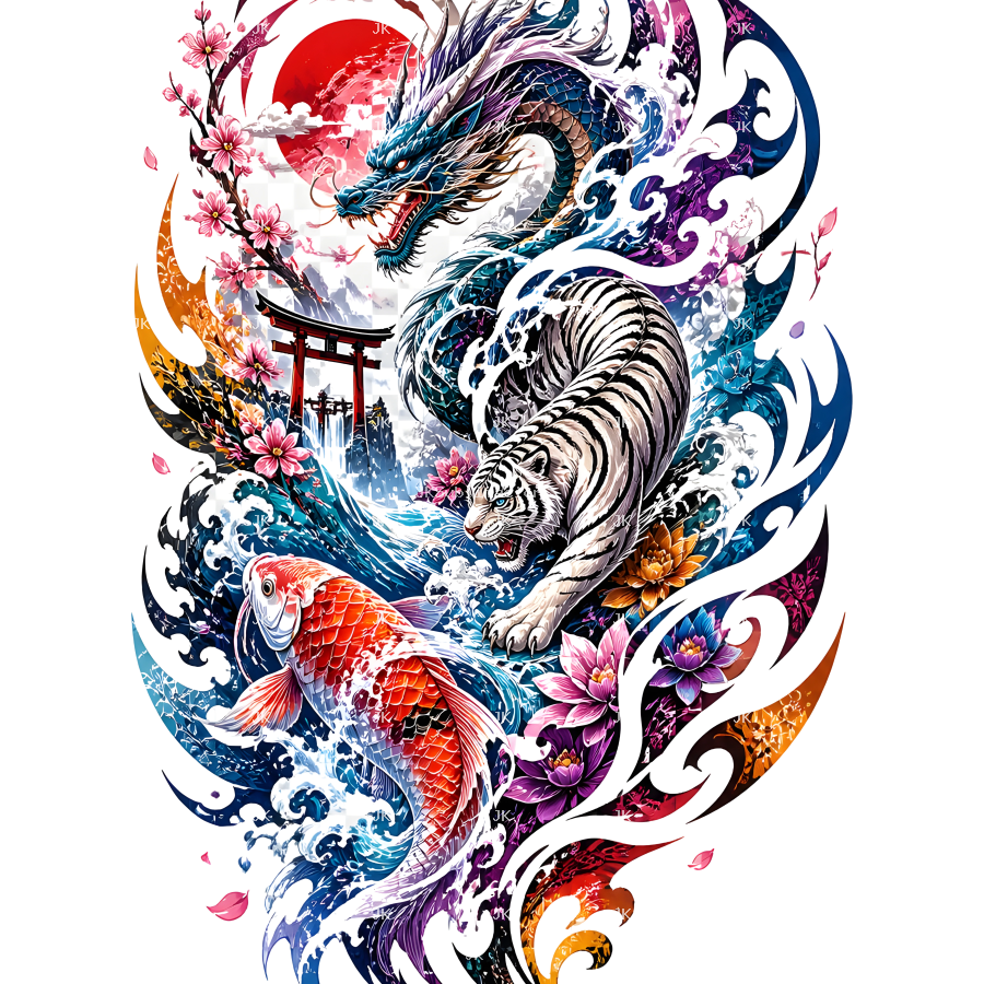 🐉🎨 Tribal Dragón Neon – Arte Japonés Futurista 4500x5400