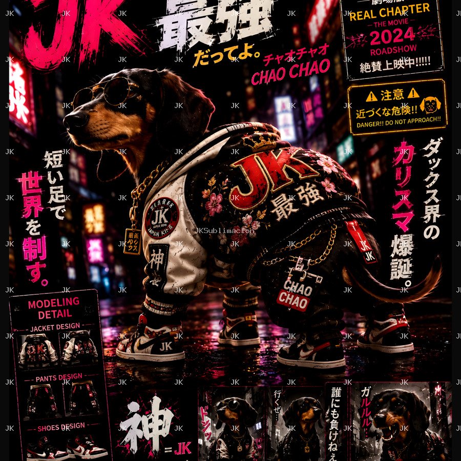 JK Chow Chow Samurai Neon Japón 3D