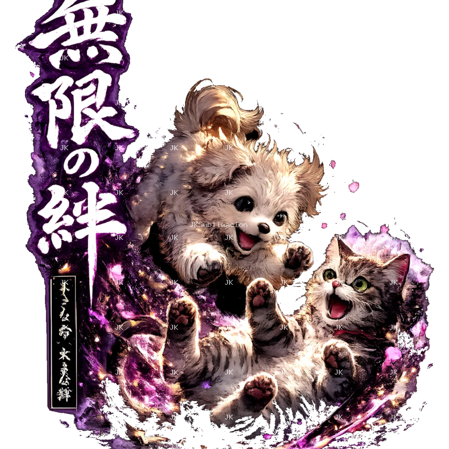 Kawaii Anime Cat & Dog PNG 4500x5400 – Japanese Cute Pet Streetwear Design