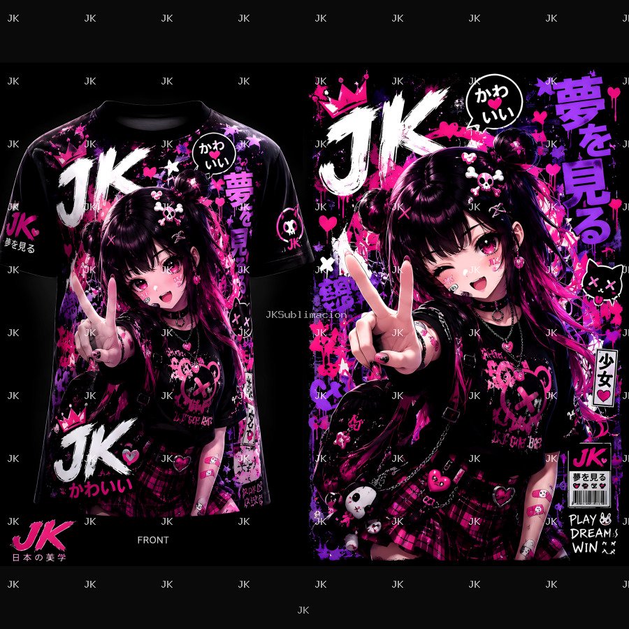 JK Kawaii Anime Girl Shirt PNG 4500x5400 – Pink Japanese Streetwear Design