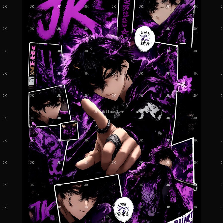 JK Dark Anime Manga Collage PNG 4500x5400 – Purple Japanese Streetwear Design