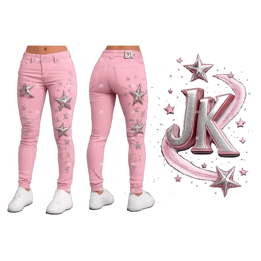 🌸 Pantalón Mujer JK Rosado | Estrellas 3D PNG Transparente