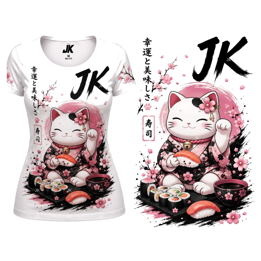Camisa Mujer Gata Japonesa JK 3D | Diseño Kawaii Anime PNG