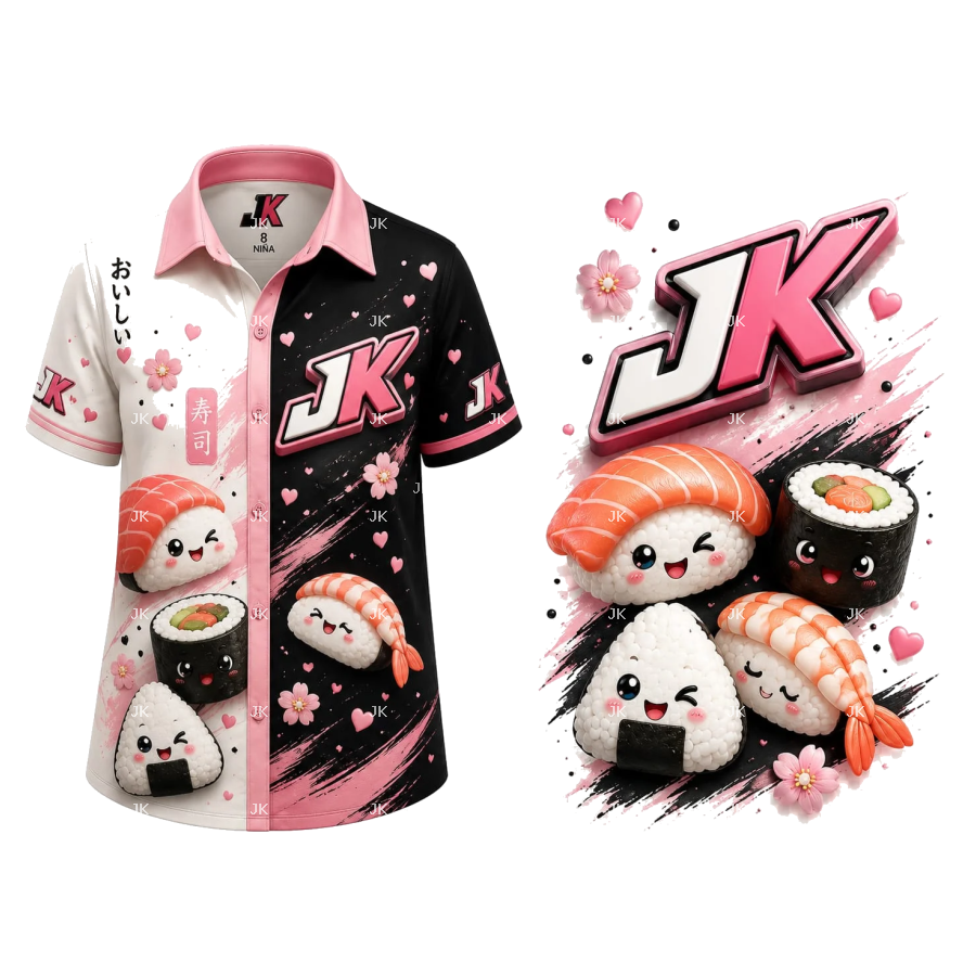 Camisa Niño Sushi JK Rosa 3D | Diseño Japonés Infantil PNG