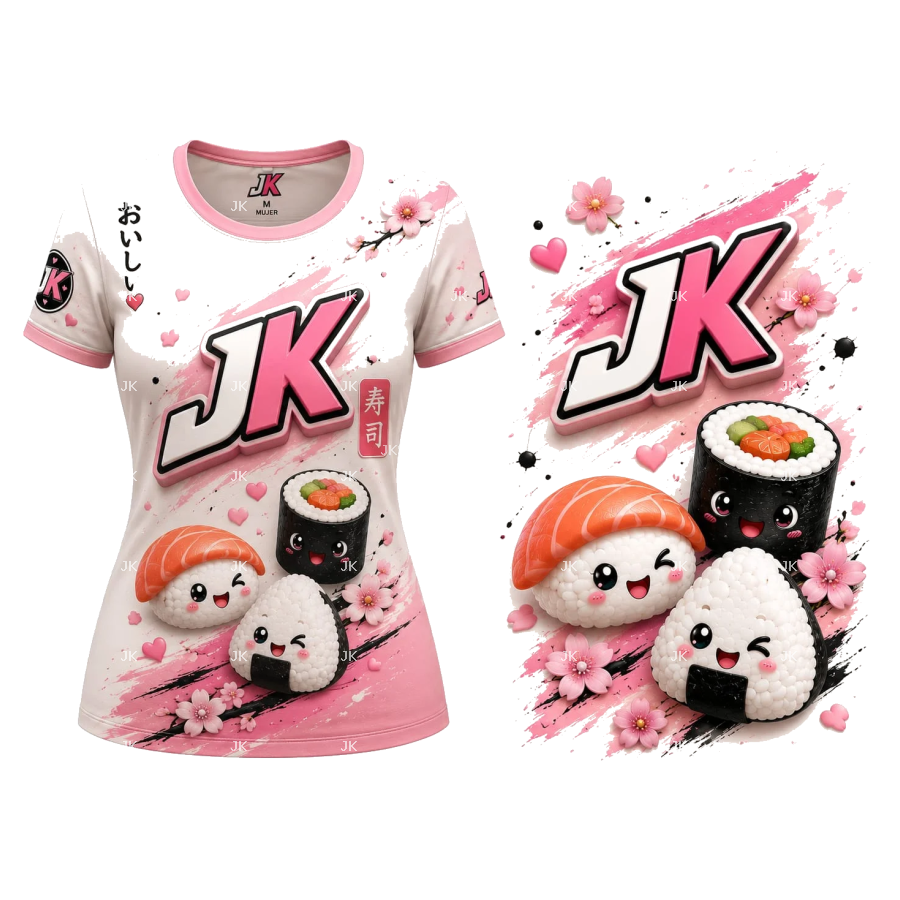 Camisa Niña Sushi JK Rosa 3D | Diseño Kawaii Japonés PNG