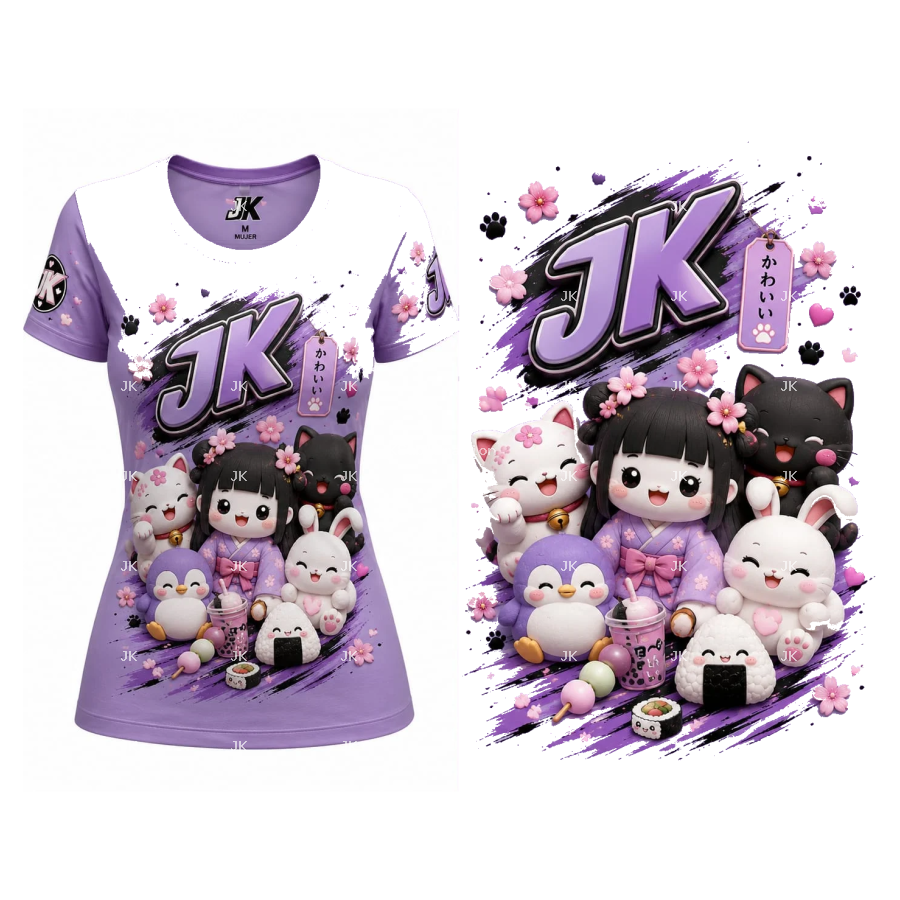 Camisa Niña Anime JK Morada 3D | Diseño Kawaii Infantil PNG