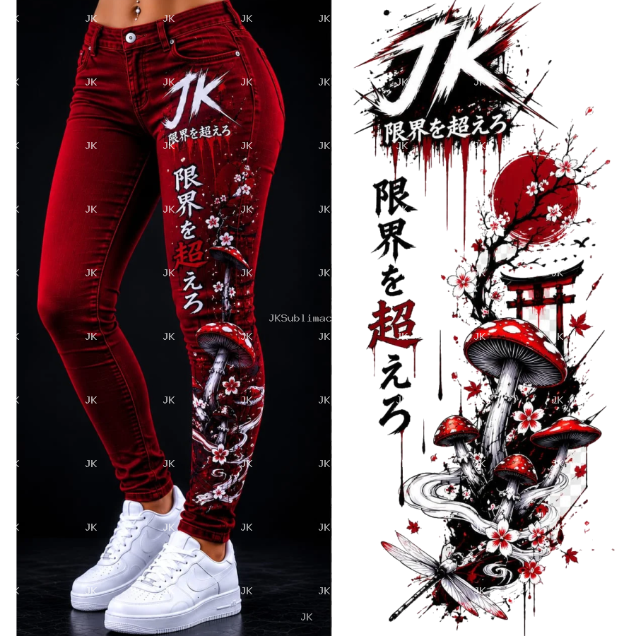 JK Sakura Mushroom Red Women Pants 4500x5400