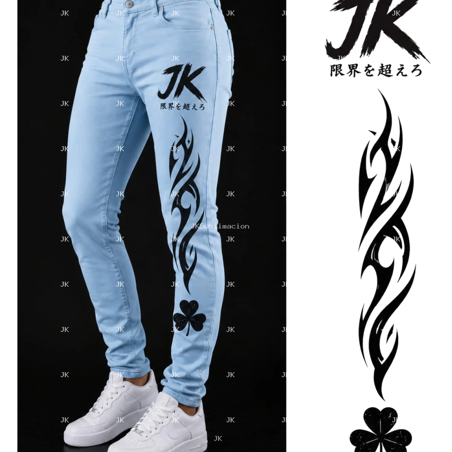 JK White Tribal Clover Women Jeans 4500x5400