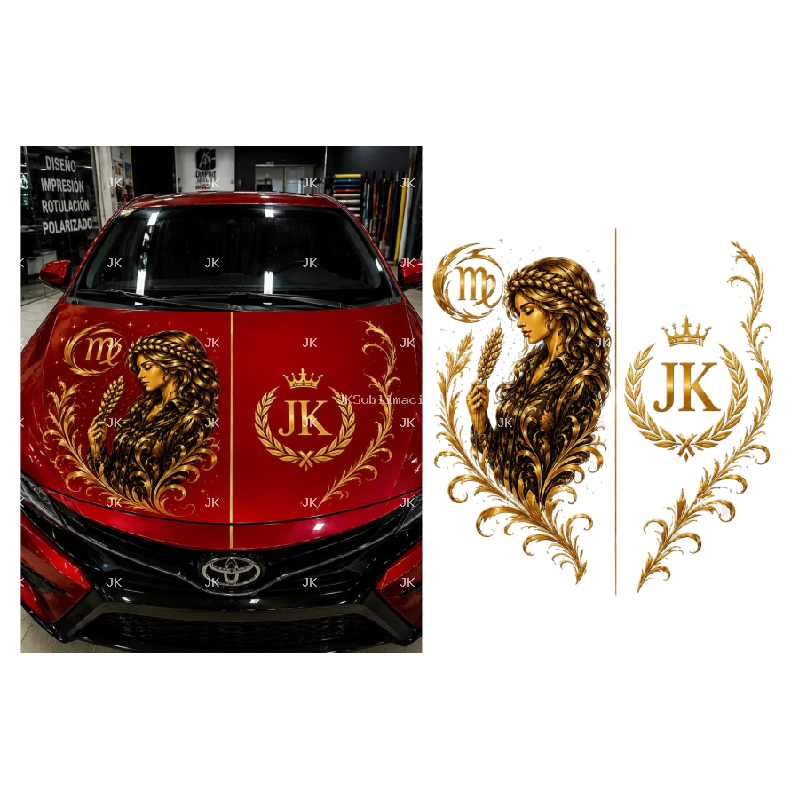 JK Virgo Golden Queen Car Hood Wrap 4500x5400
