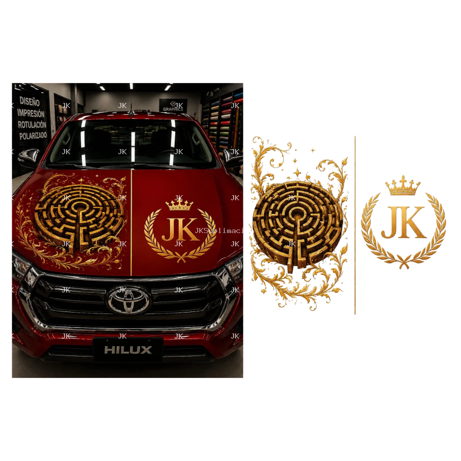 JK Golden Labyrinth Hilux Car Hood Wrap 4500x5400