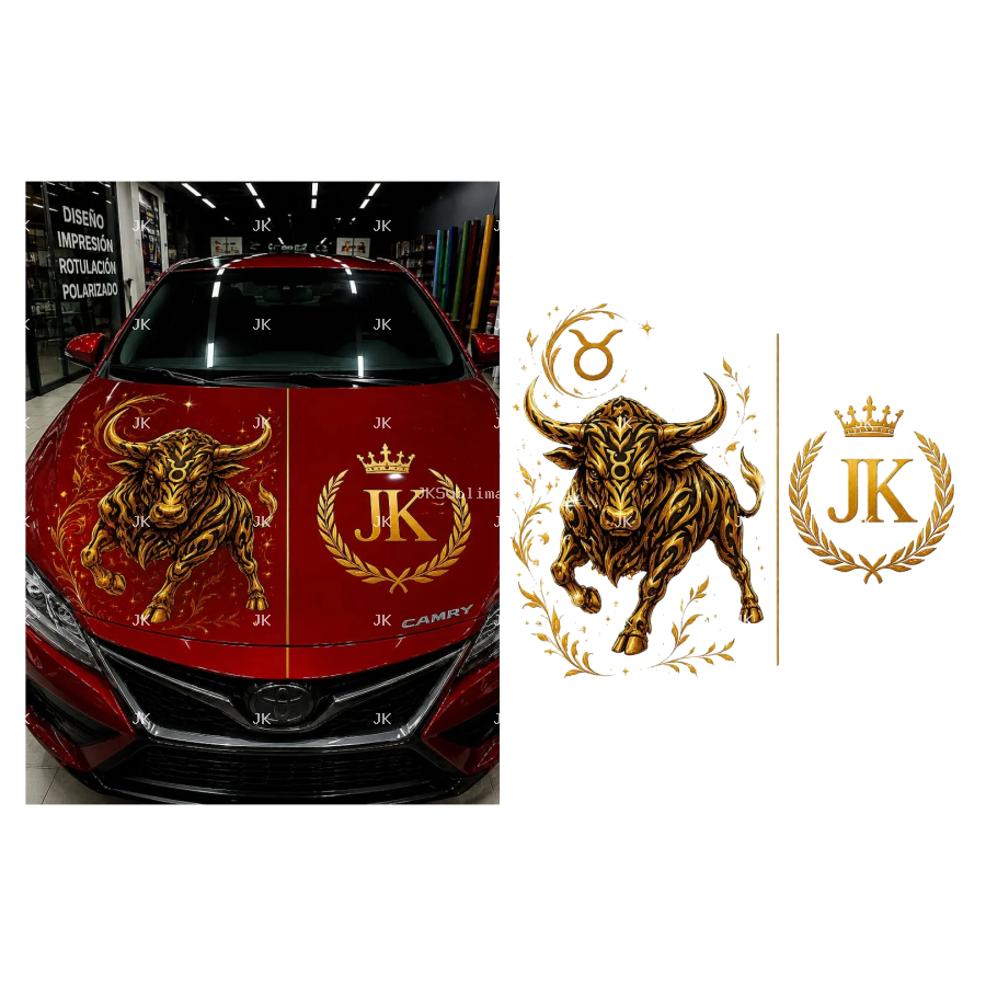 JK Taurus Golden Bull Car Hood Wrap 4500x5400