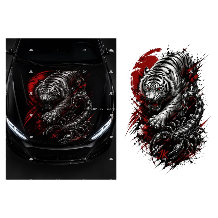 JK White Tiger Dragon Car Hood Wrap 4500x5400