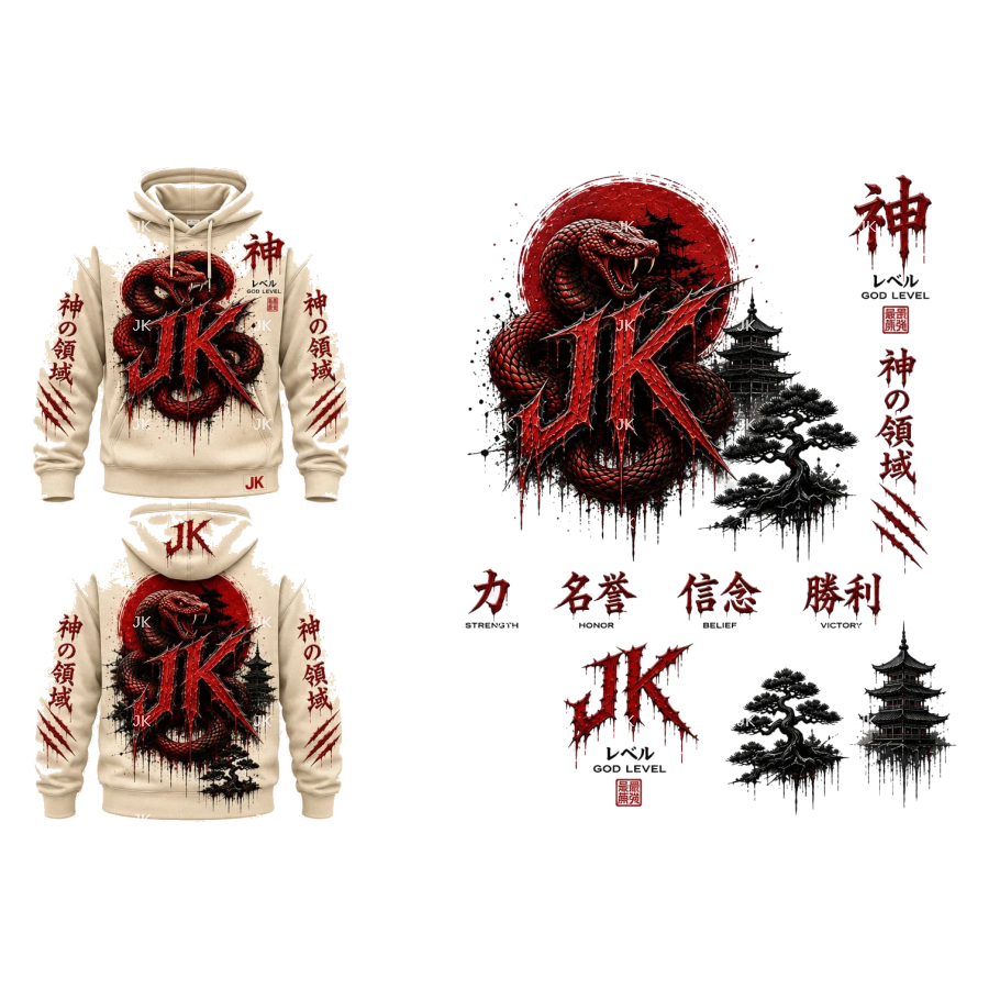 Diseño para Sublimación – Sueta JK Color Crema con Rojo y Negro | 4500x5400 px