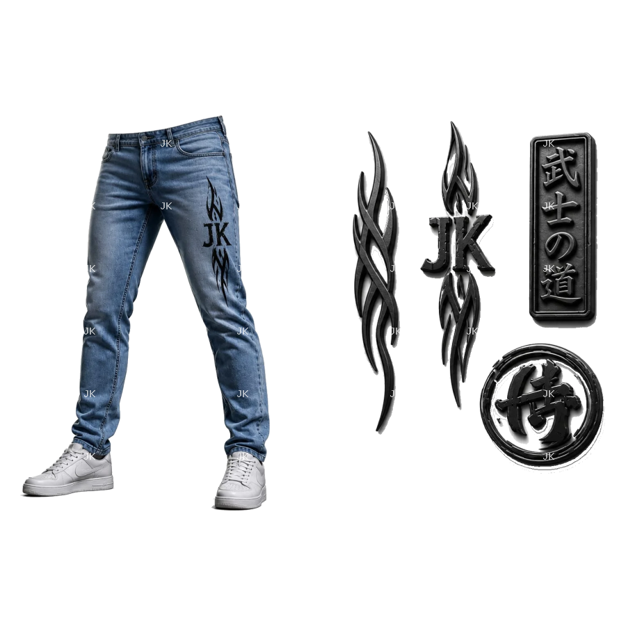 Diseño para Sublimación – Pantalón JK Celeste Tribal Japonés | 4500x5400 px