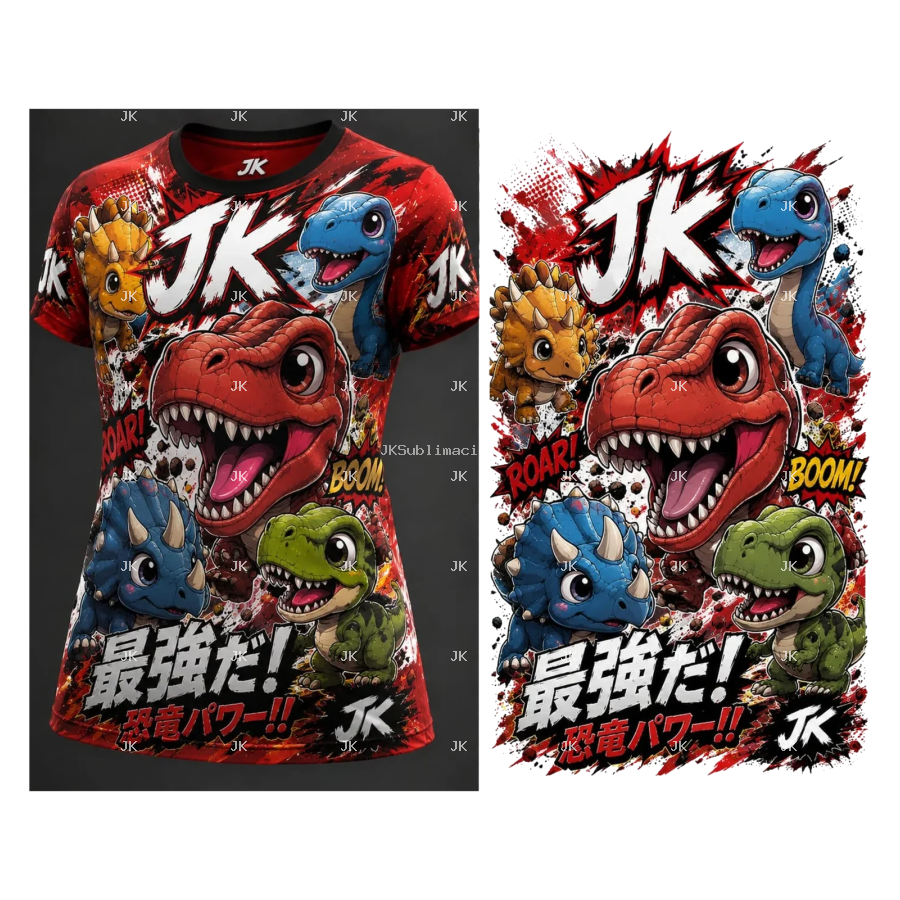 Diseño Digital 3D JK Dinosaurios Divertidos para Camisa de Niño