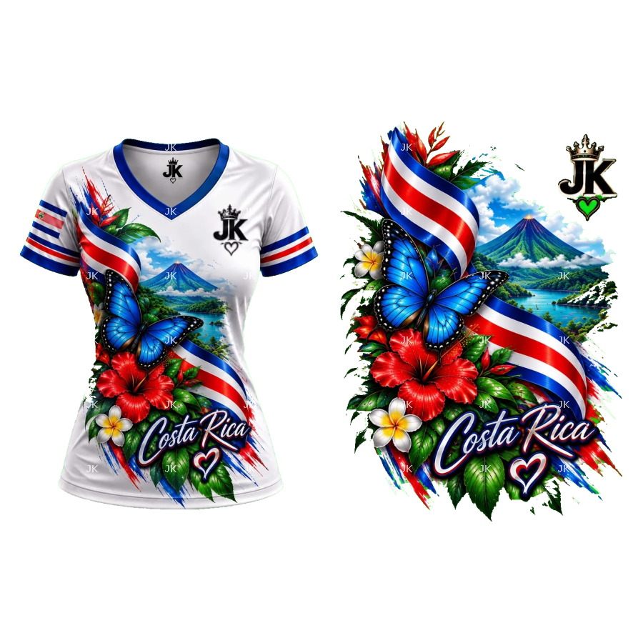 Diseño digital Costa Rica Pura Vida con bandera, naturaleza y flores — JK