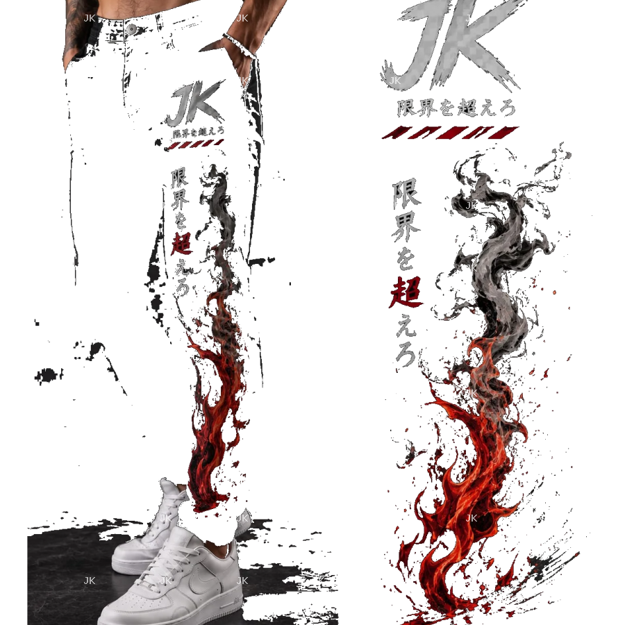 Diseño Digital JK Fuego Japonés – para Pantalón de Hombre