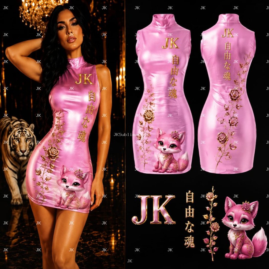 Diseño Digital JK Zorrita Rosa Floral para Vestido de Mujer