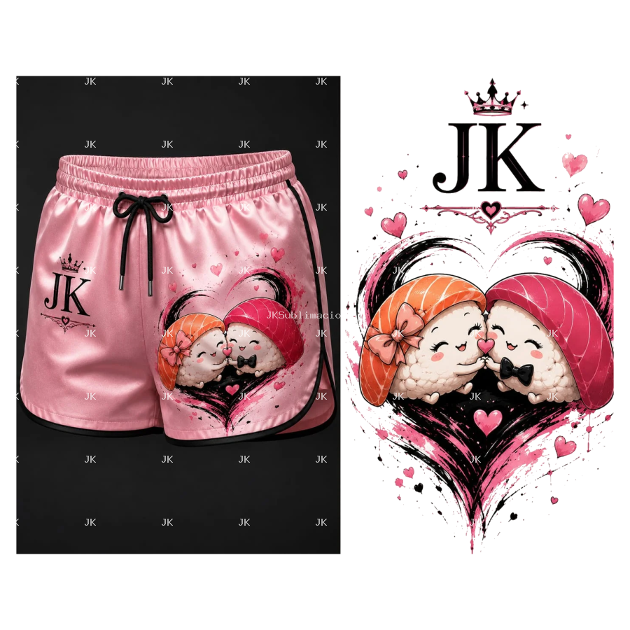 Diseño Digital JK para Short de Mujer – Pareja Sushi Kawaii Romántica